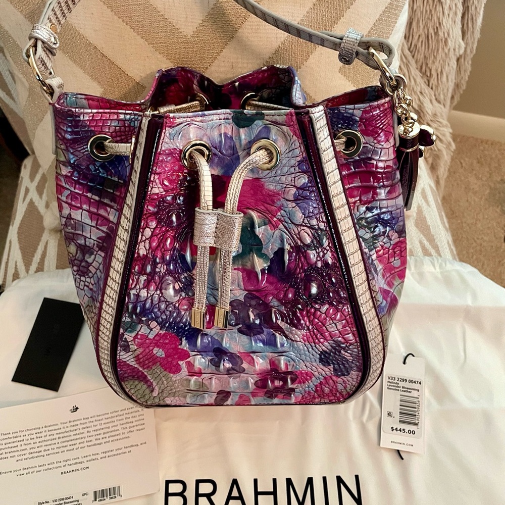 Brahmin Melinda Lavender Blossoming Croc-Embossed Shoulder Bag - Picture 8 of 8